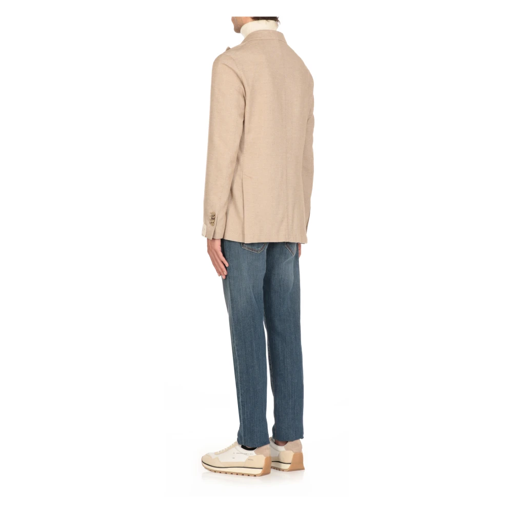 Lubiam Beige Katoenen Jas met Herringbone Patroon Beige Heren