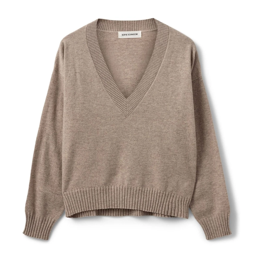 Sofie Schnoor Brown Melange Jumper With V-Neck - Female - V-Neck Knitwear - Xs - Knitwear