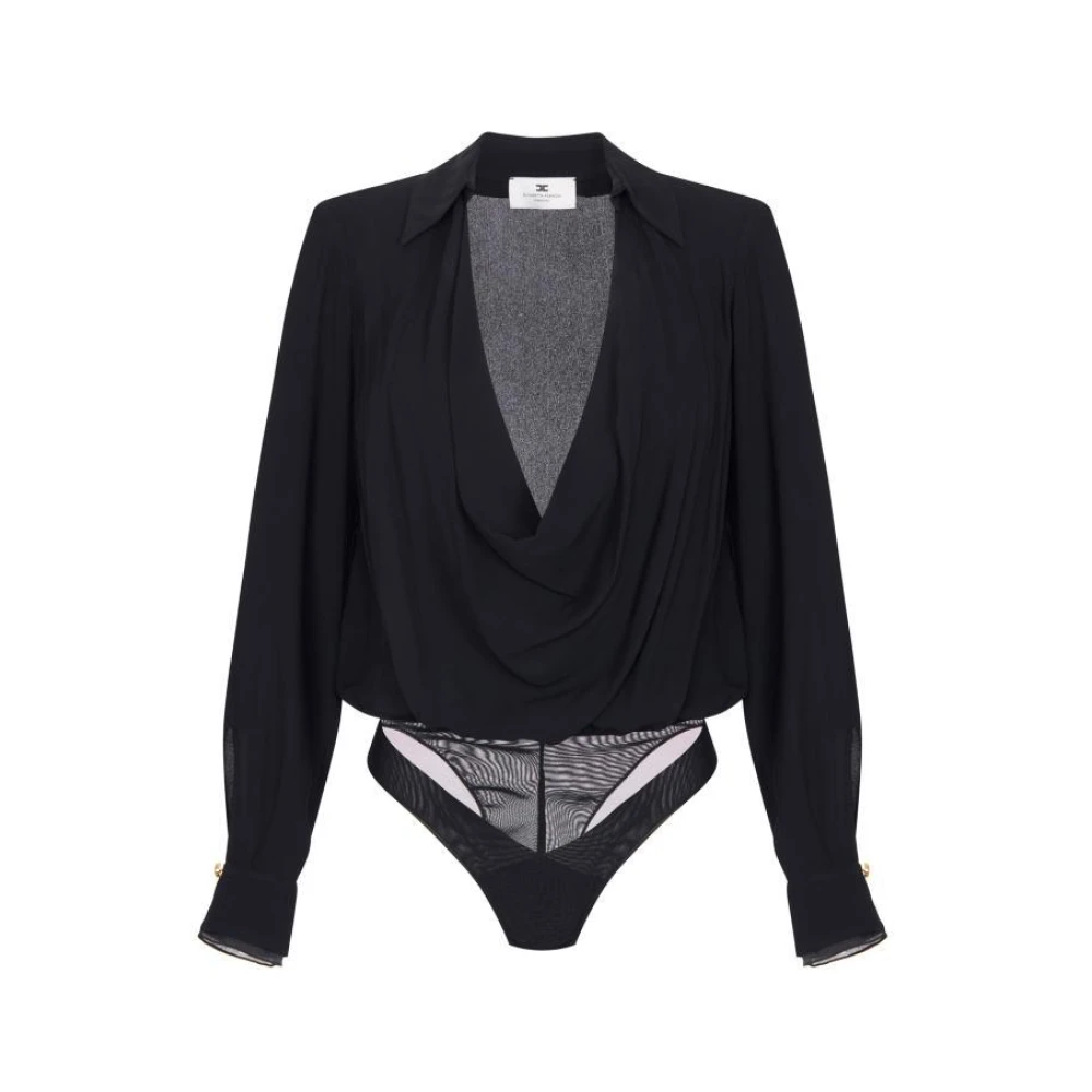 Elisabetta Franchi Black Full-Body, Female, Xl, Bodysuit In Viscose Georgette Fabric