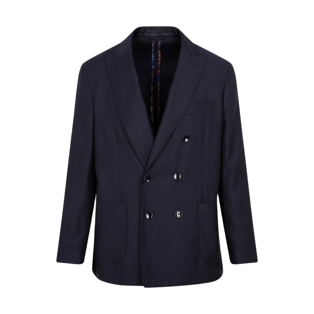 ETRO Blauwe Wol Pinstripe Jas Blue Heren