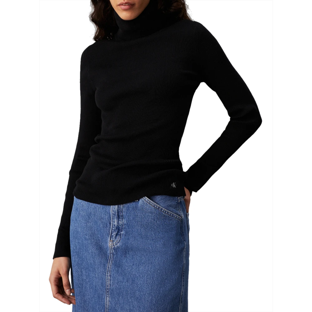 Calvin Klein Zwarte Trui Roll Neck Stijl Black Dames