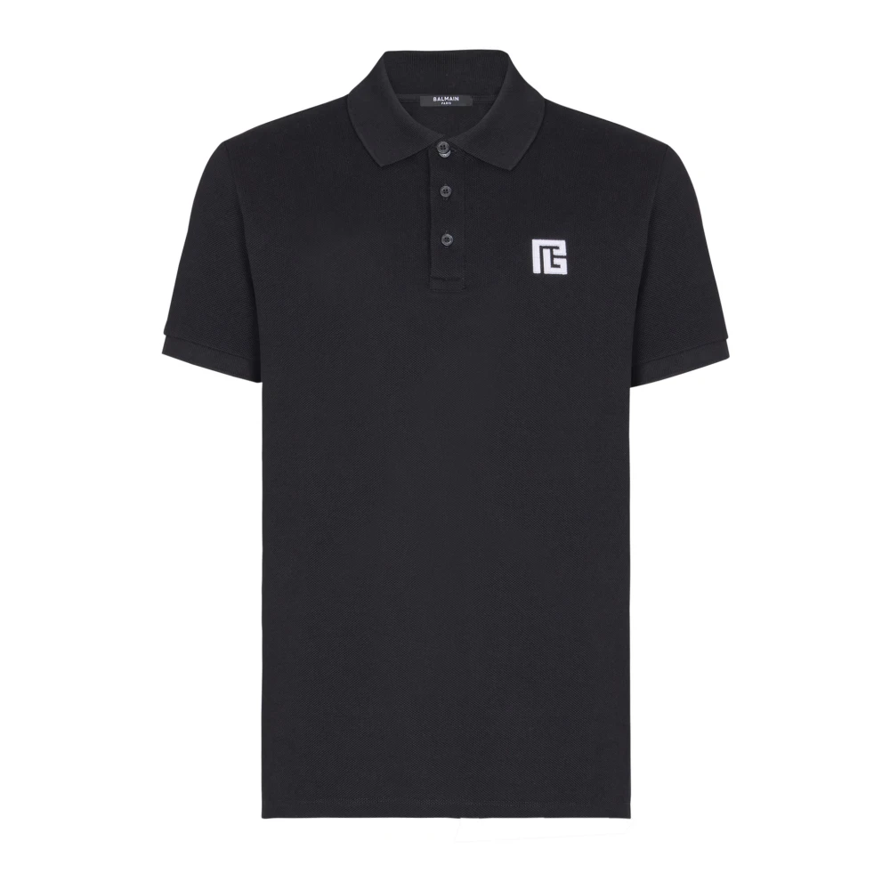 Balmain Black Embroidered Cotton Polo - Male - Polo Shirts - 2XL - Tops