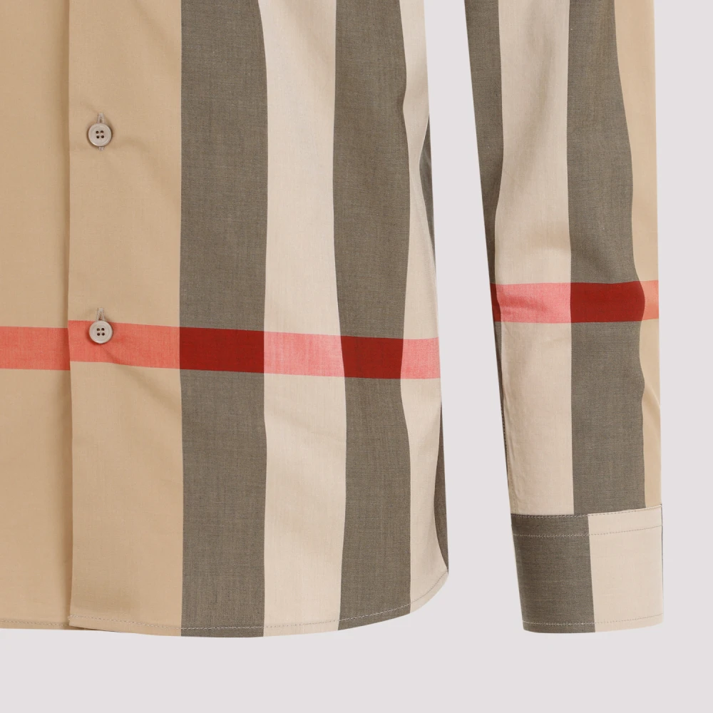 Burberry Geruite Katoenen Overhemd Beige Heren