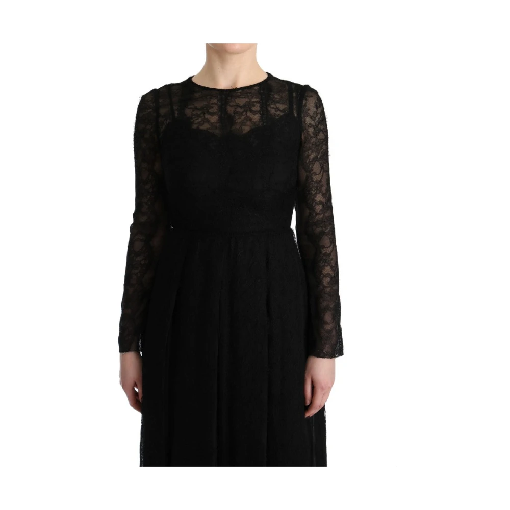 Dolce & Gabbana Elegante Zwarte Kokerjurk met Lange Mouwen Black Dames