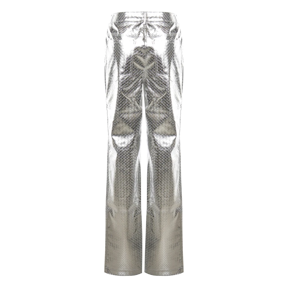 Rotate Birger Christensen Zilveren Hoge Taille Geweven Broek Gray Dames