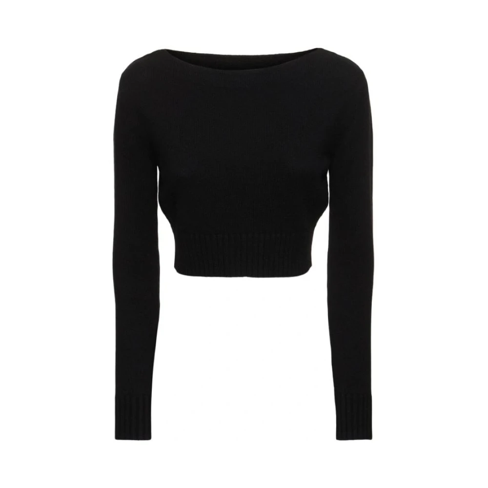 Max Mara Zwarte Geribbelde Boothals Trui Black Dames