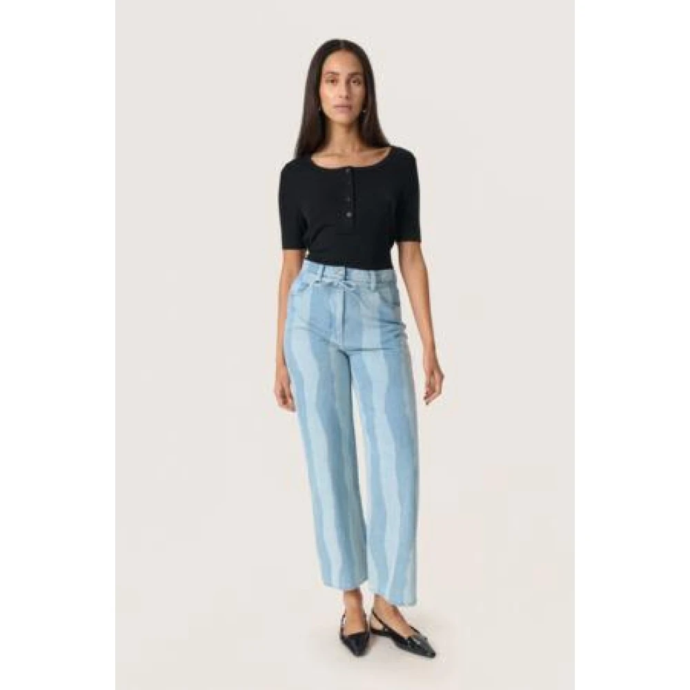 Soaked in Luxury Blauwe Gescheurde Strepen Katoenen Broek Blue Dames