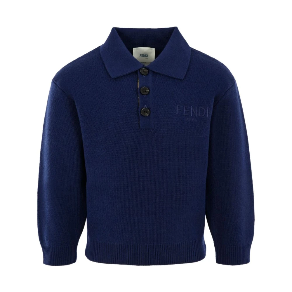 Fendi Women's Blue Polo Shirt With Embroidered Logo