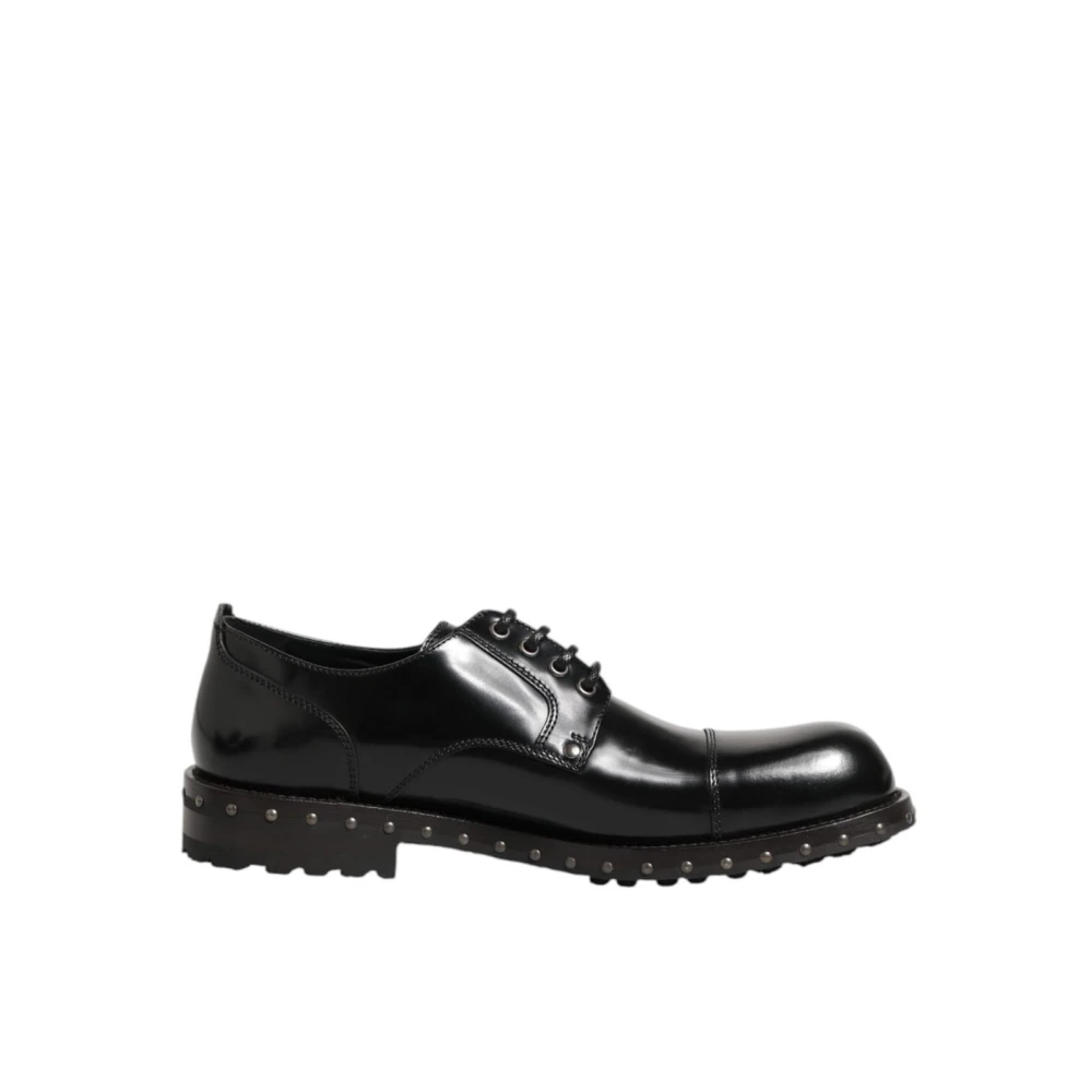 Dolce & Gabbana Men's Black Leather Studded Formal Derby Shoes