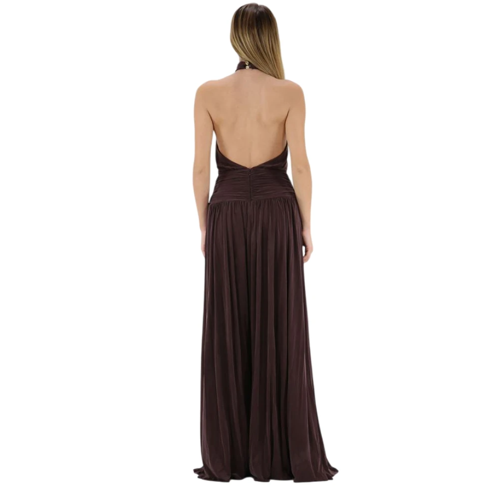 Elisabetta Franchi Halternek Cupro Jersey Jurk Brown Dames
