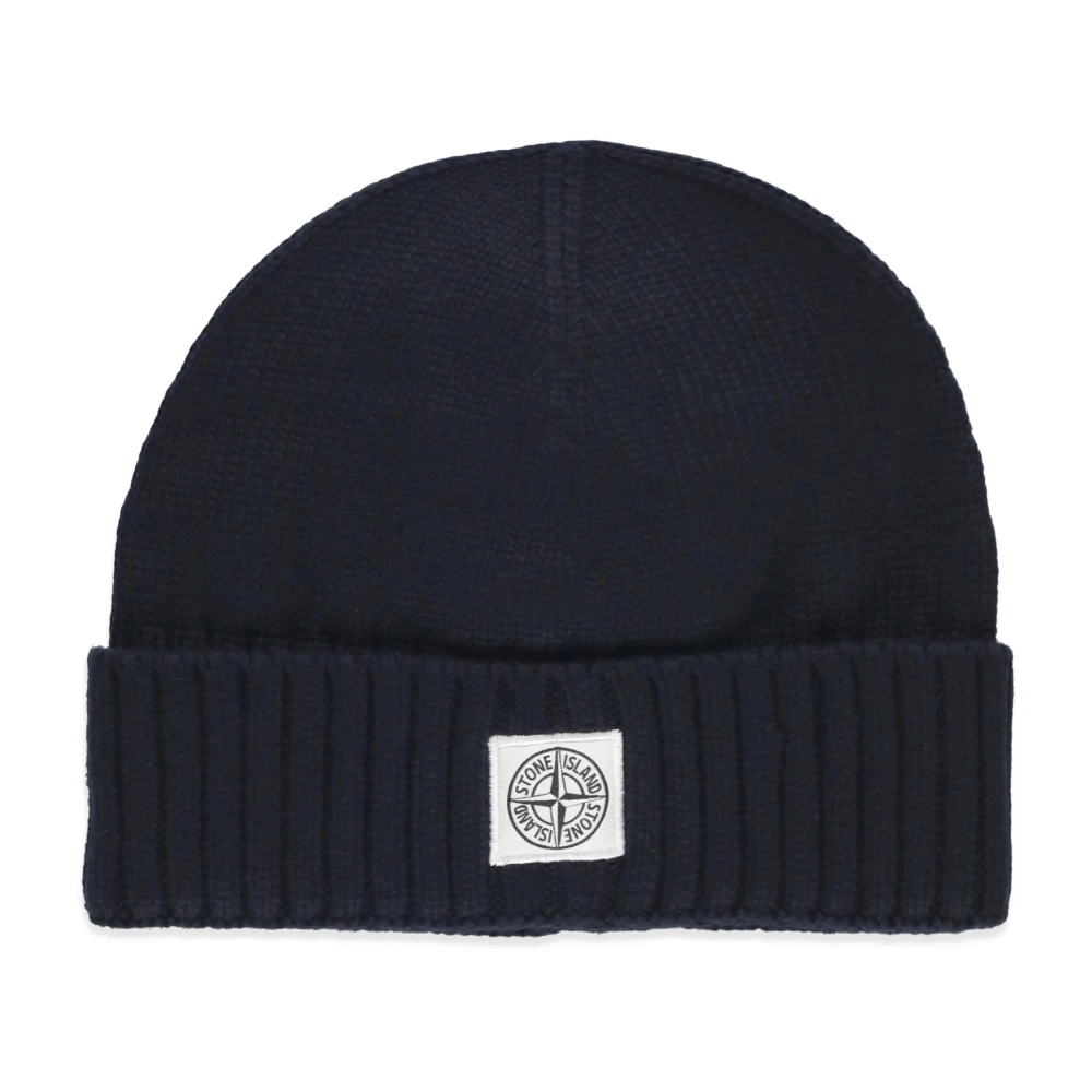 Stone Island Blå Ull Beanie Mössa för Pojke Blue, Pojke