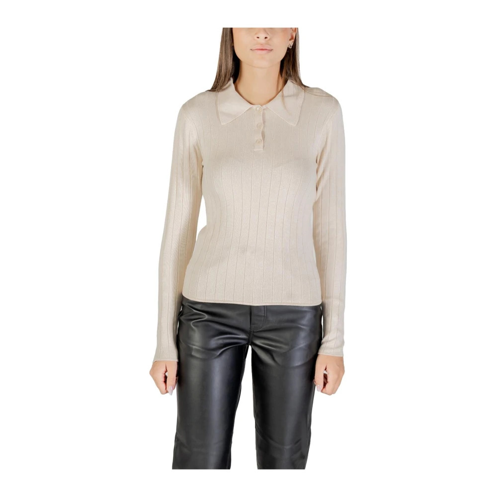 Jacqueline De Yong Women's Beige Knitwear With Classic Collar