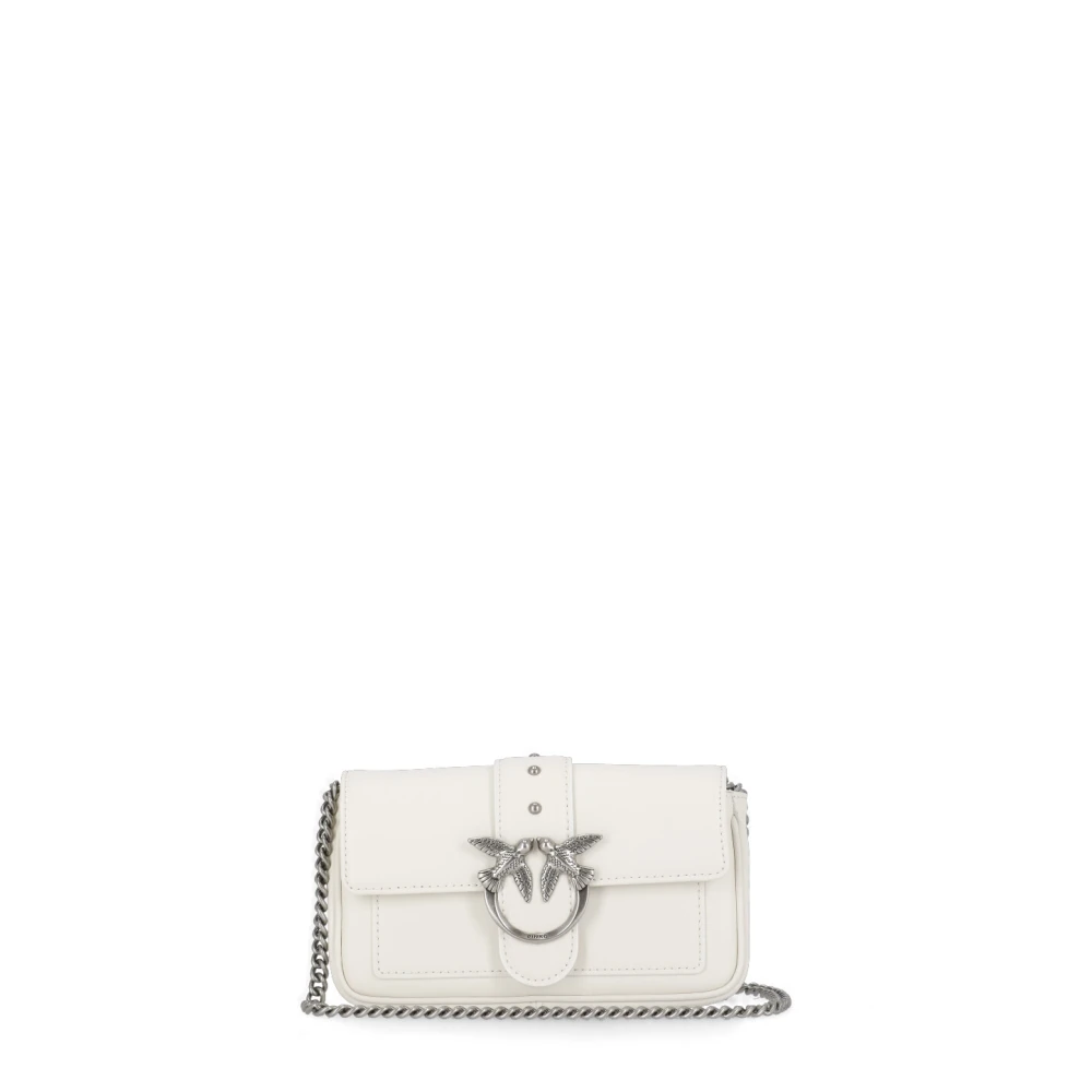pinko Ivoor Leren Schoudertas met Ketting Beige Dames