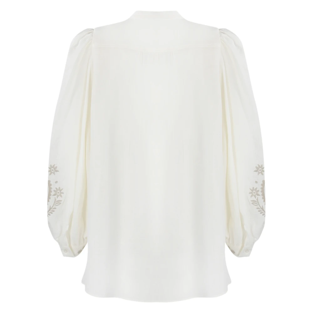 Max Mara Weekend Linnen Overhemd met Borduursel Beige Dames