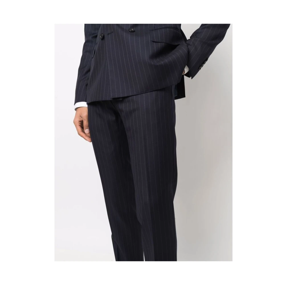 Reveres 1949 Navy Blauw Dubbelrijig Gestreept Pak Blue Heren
