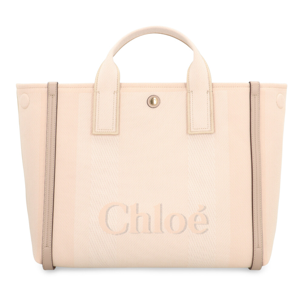 Chloe Carry Small tote bag in beige striped canvas Chloe Carry Small tote bag in beige striped canvas