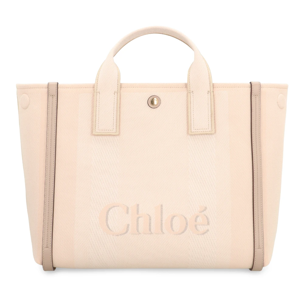 Chloé Women's Beige Canvas Tote Bag With Leather Details - Shopping Bags - One Size - Bags