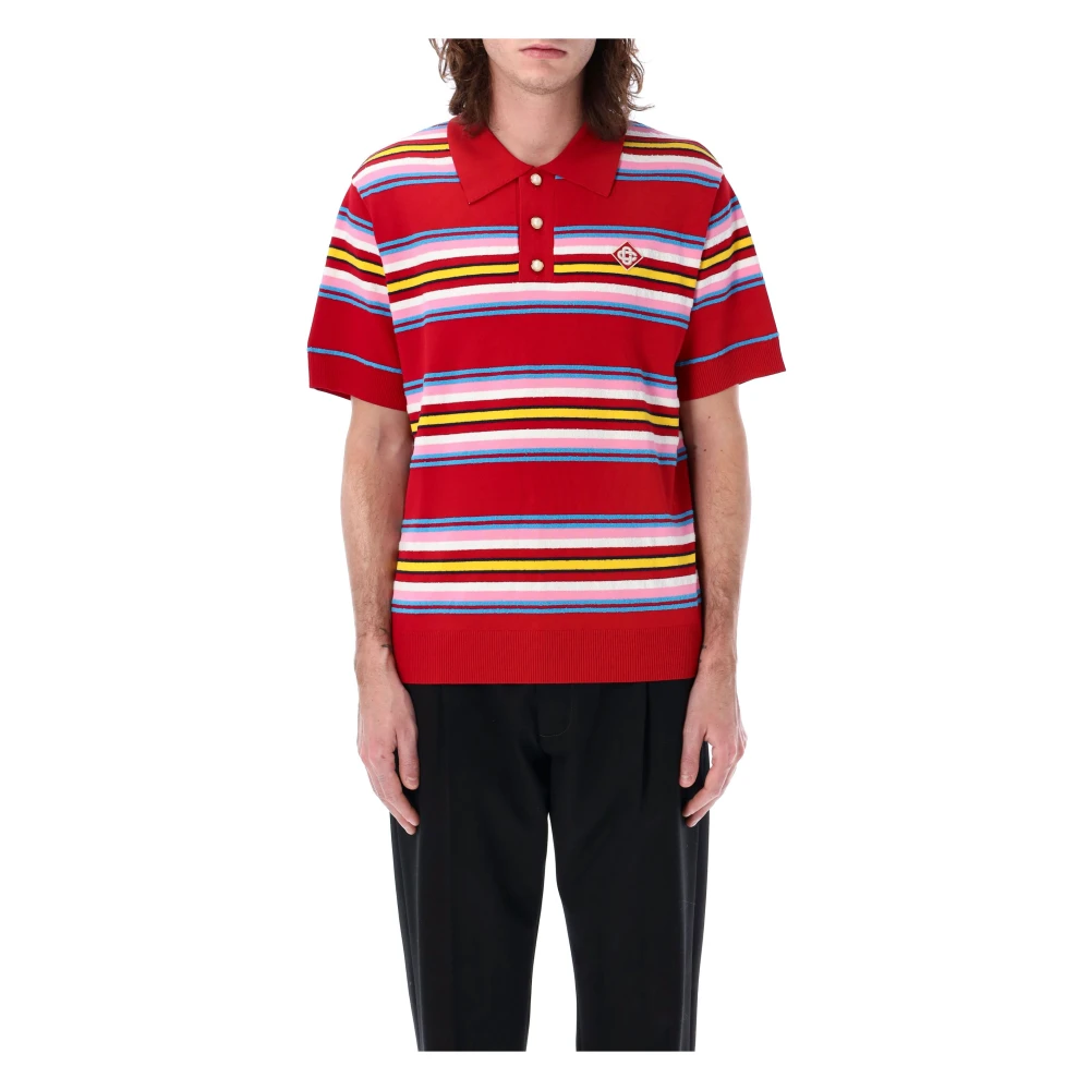 Casablanca Gestreept Gebreid Poloshirt Rood Multi Multicolor Heren