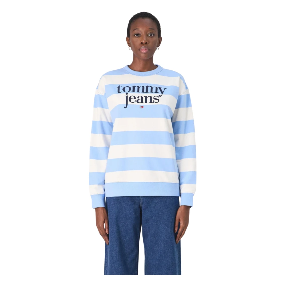 Tommy Hilfiger Blauw Gestreepte Logo Trui Blue Dames