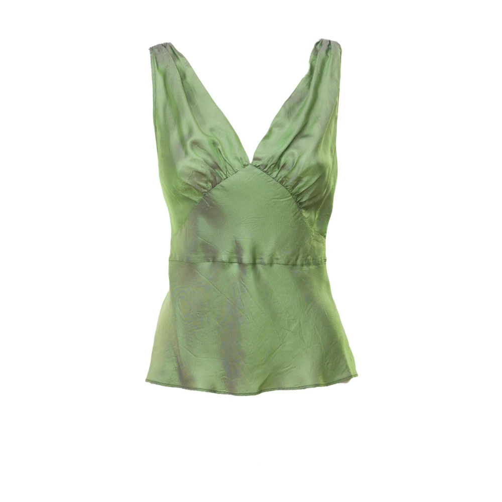 Aspesi Diep V-hals Acetaat Twill Top Green Dames