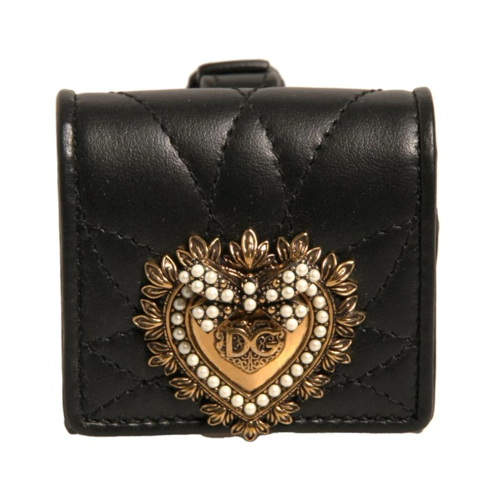 Dolce & Gabbana Women's Black Leather Heart Strap Airpod Case