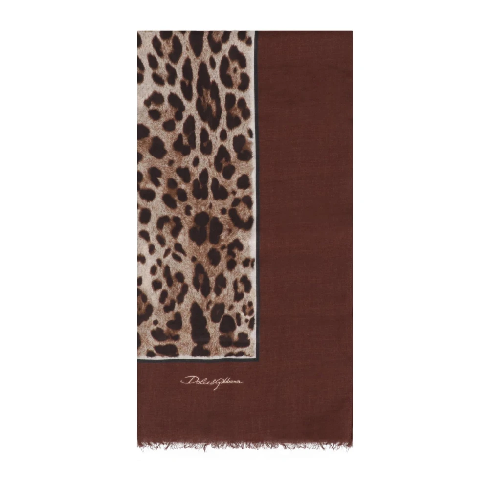 Dolce & Gabbana Femme Marron Accessoires, Brun, Taille: One Size Foulard En Soie Imprimé Léopard