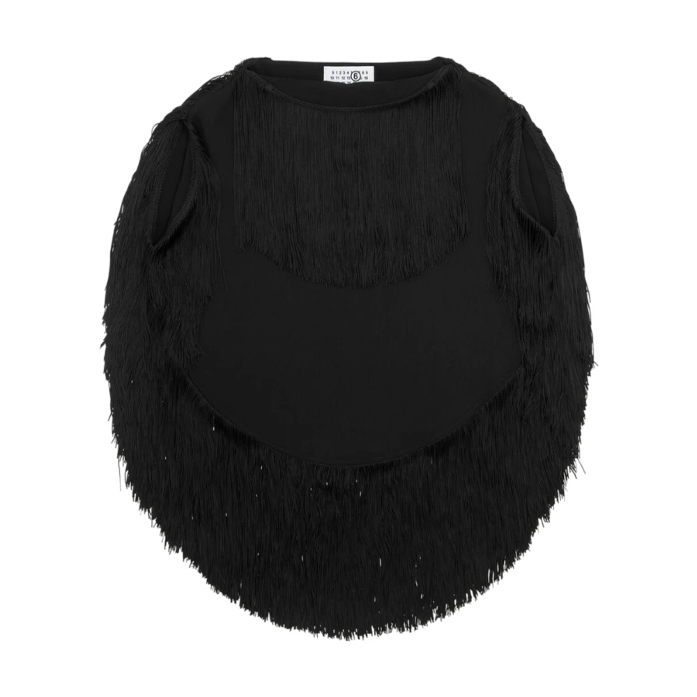 MM6 Maison Margiela Zwarte Top met Franjes en Bootnek Black Dames