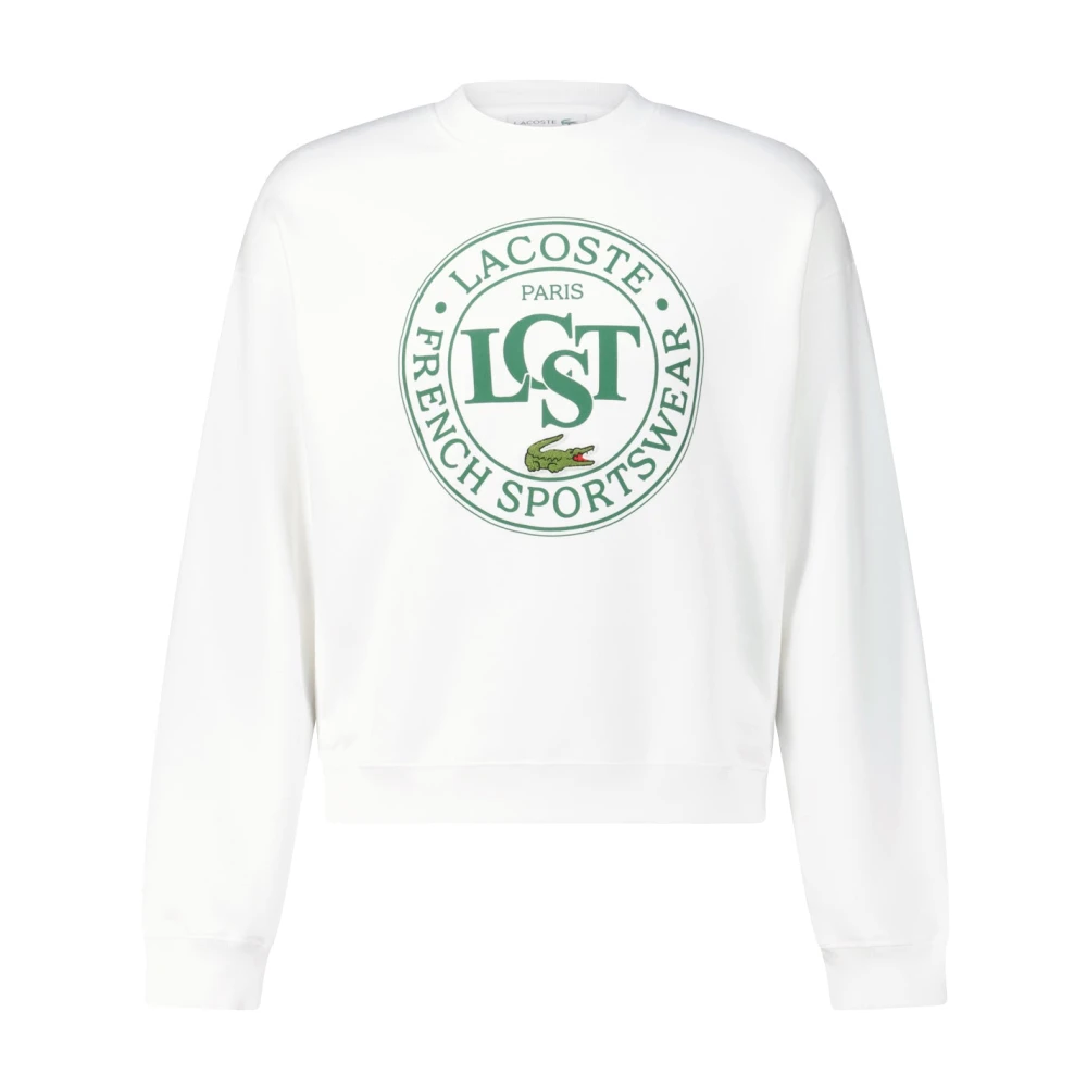 Lacoste Tryckt Sweatshirt Oversized Avslappnad Look White, Herr