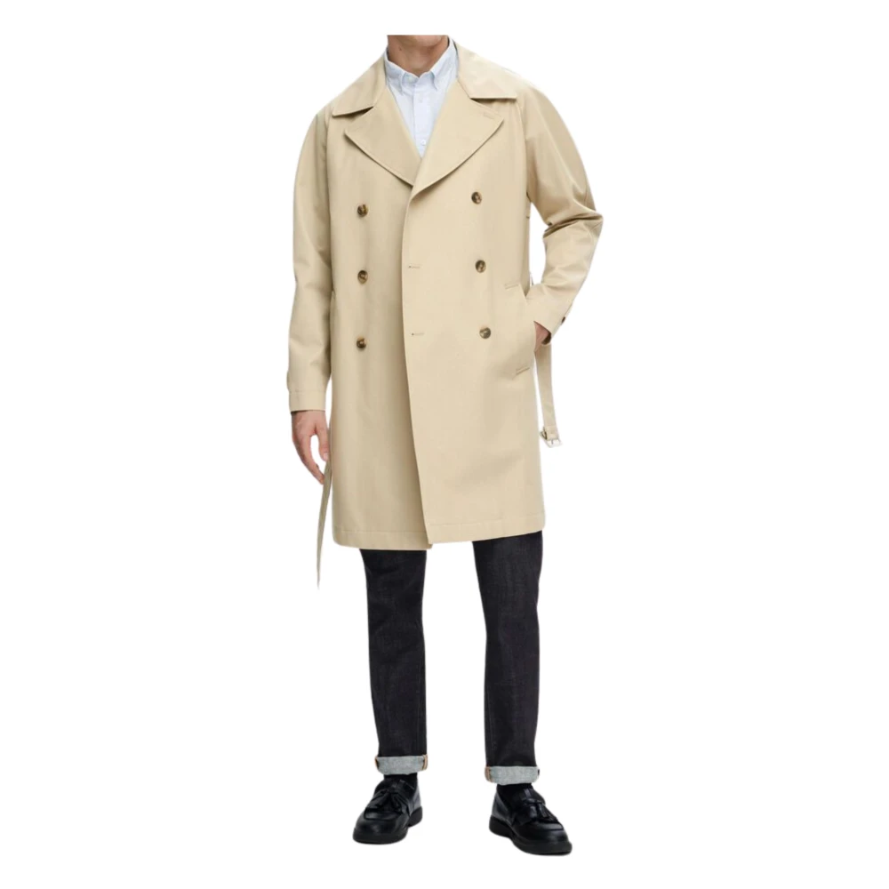 Selected Homme Zand Trenchcoat Dubbele Breasted Beige Heren