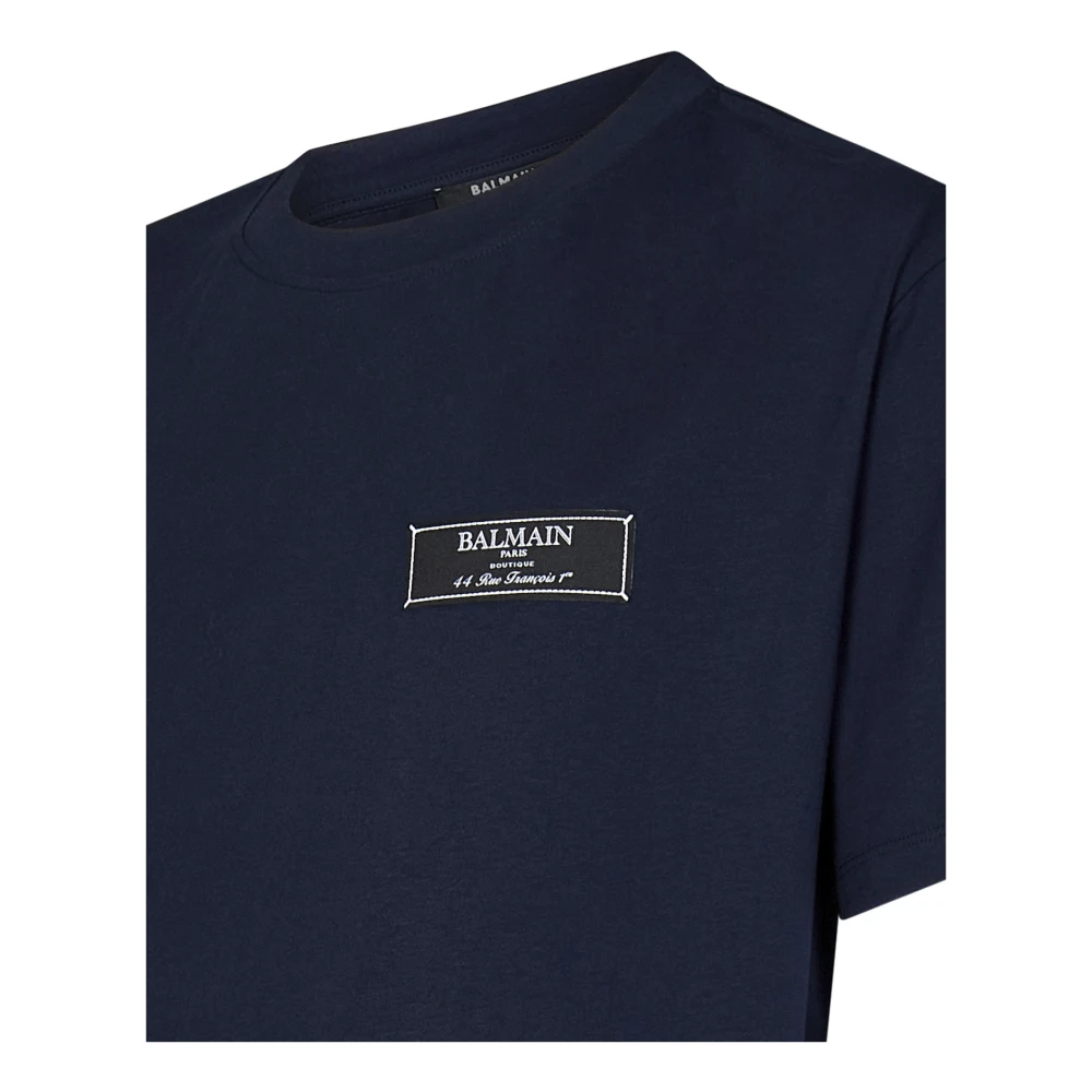 Balmain Navy Blue Crew Neck T-Shirt Blue Heren