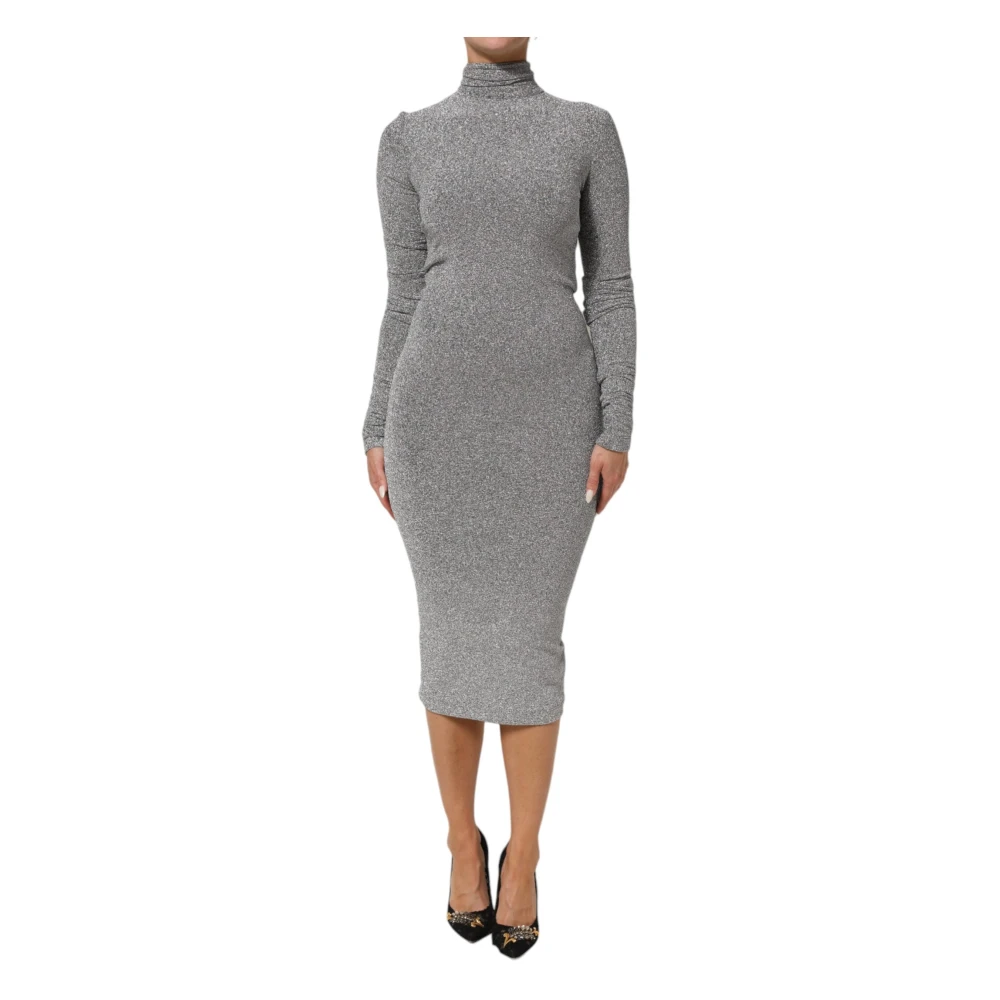 Dolce & Gabbana Vrouw Grijs Kleedjes Dames, S, Nylon, Sheath Lange Mouwen Jurk