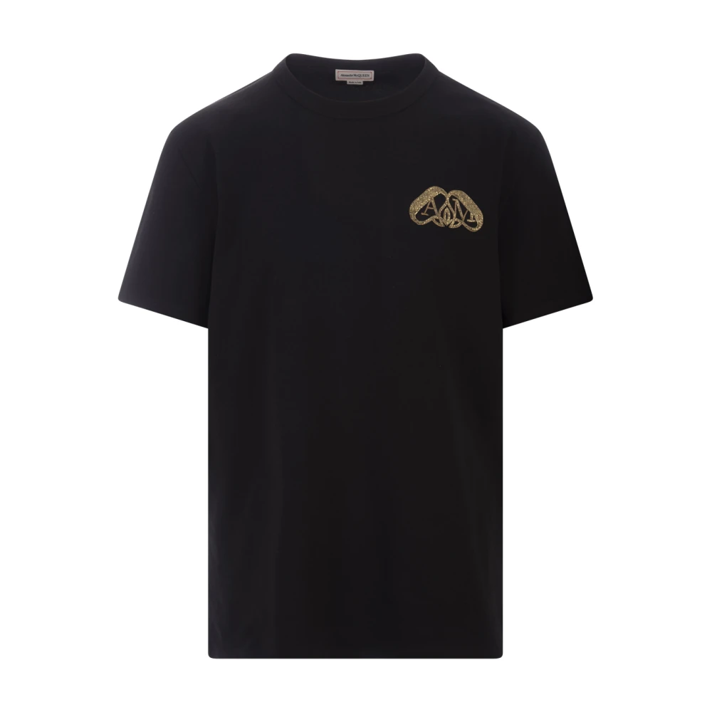 Alexander mcqueen Zwart Crew-neck T-shirt met Gouden Zegel Black Heren