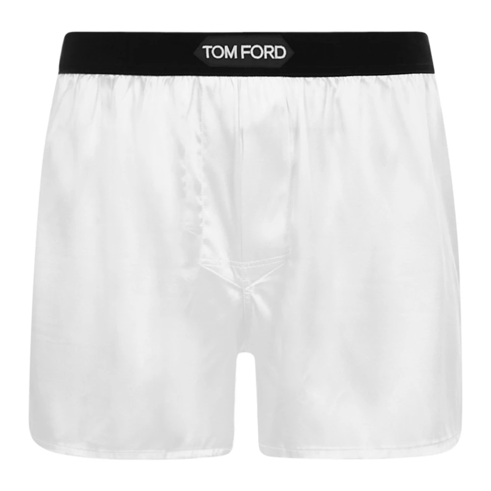 Tom Ford Witte Zijden Boxershorts met Fluweel Band White Heren
