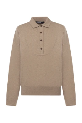 Beige Cashmere Sweater Ribbed Collar