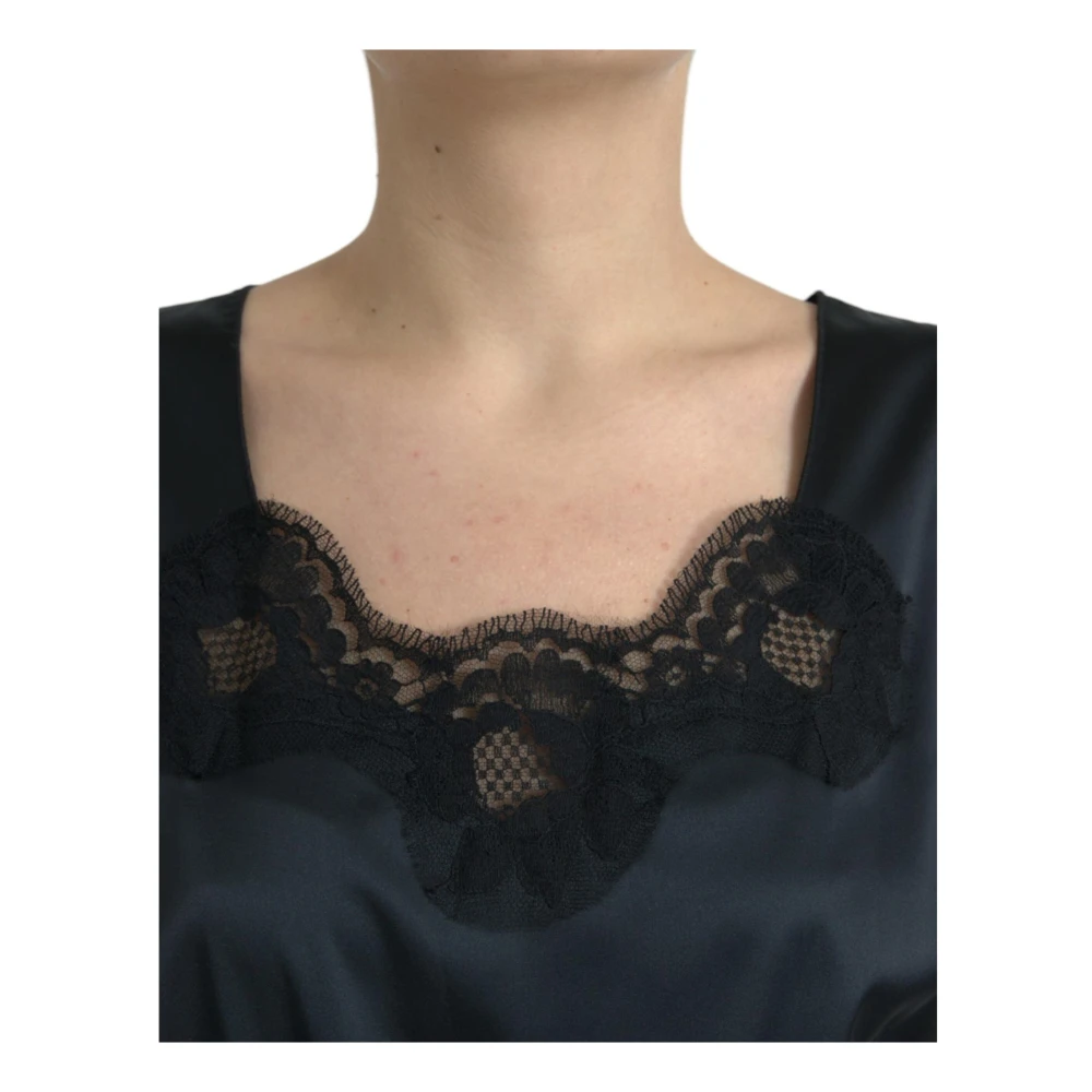 Dolce & Gabbana Zwart Zijden Kantdetail Midi Jurk Black Dames