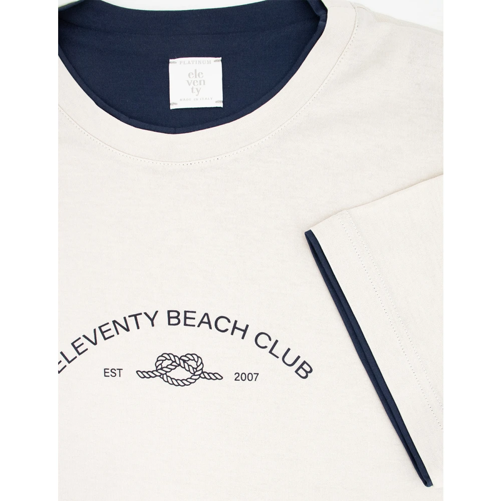 Eleventy Contrast Katoenen T-shirt met Front Motif Beige Heren