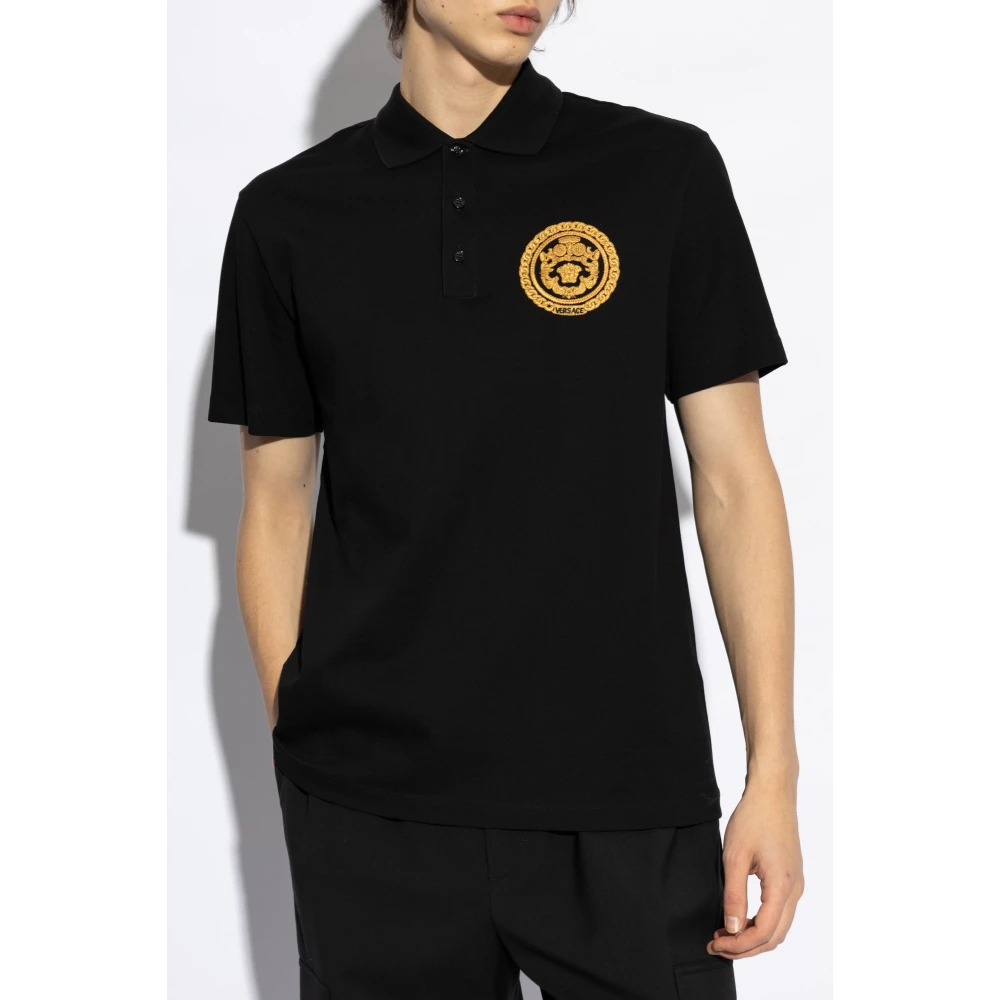 Versace Polo met geborduurd logo Black Heren