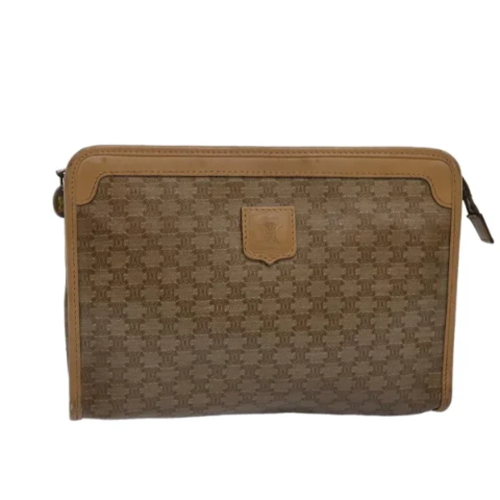 Celine Vintage Pre-owned Canvas clutches Beige Dames