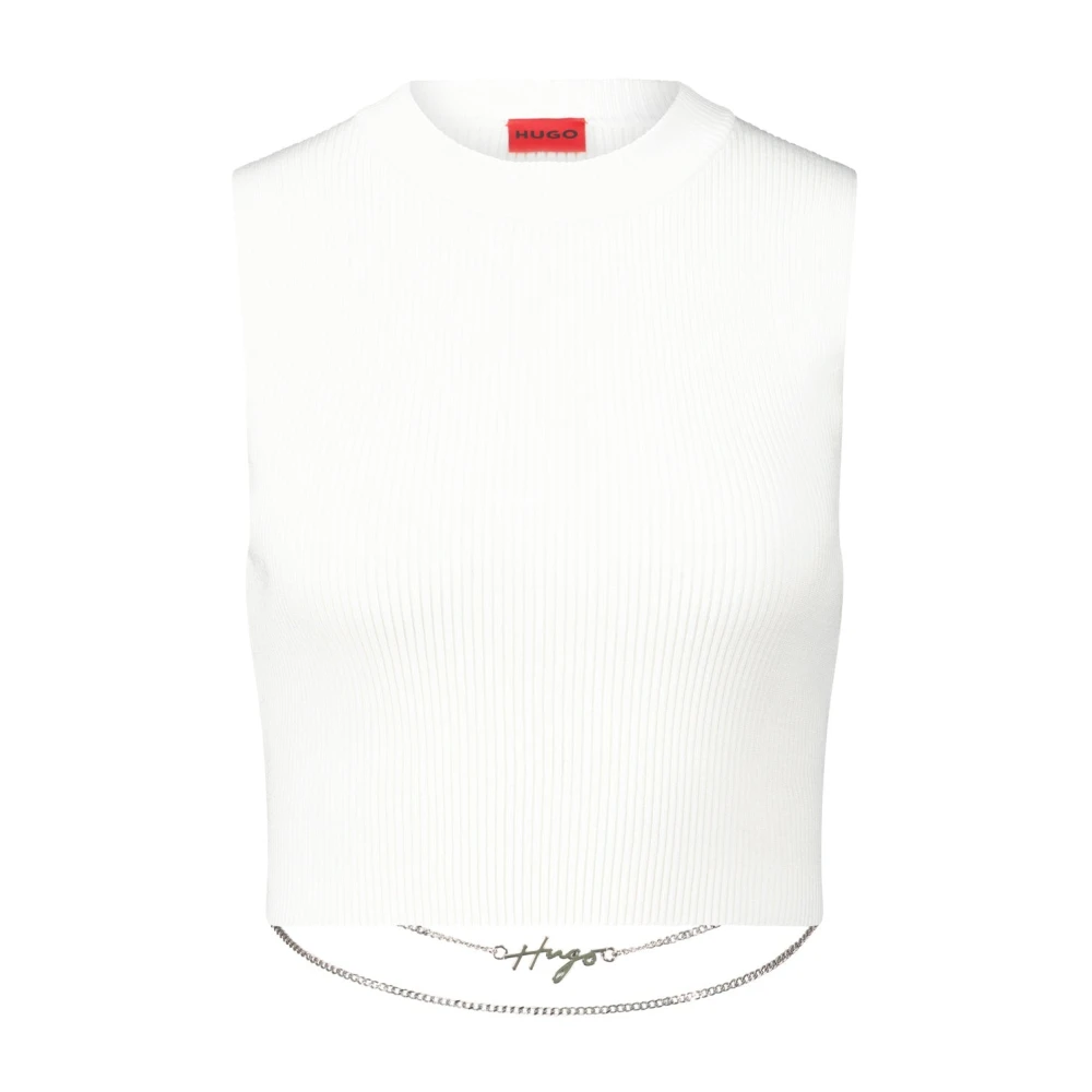 Hugo Boss Chique Ribtop met Kettingdetail White Dames