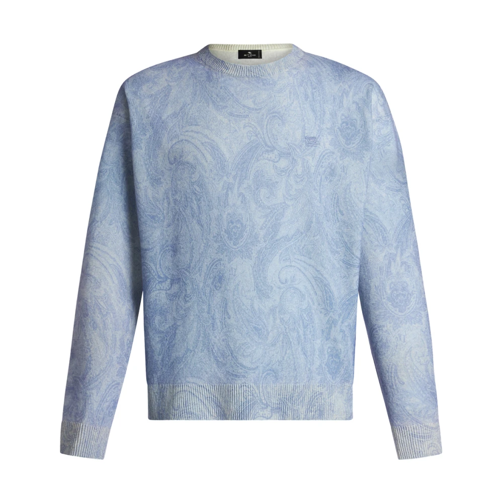 ETRO Blauwe Wol Crew-Neck Sweater met Paisley Blue Heren