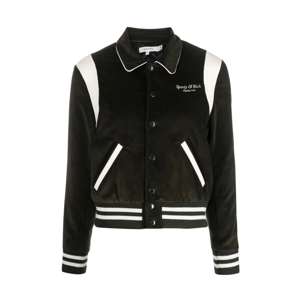 Sporty & Rich Geborduurde Corduroy Varsity Bomberjack Green Dames