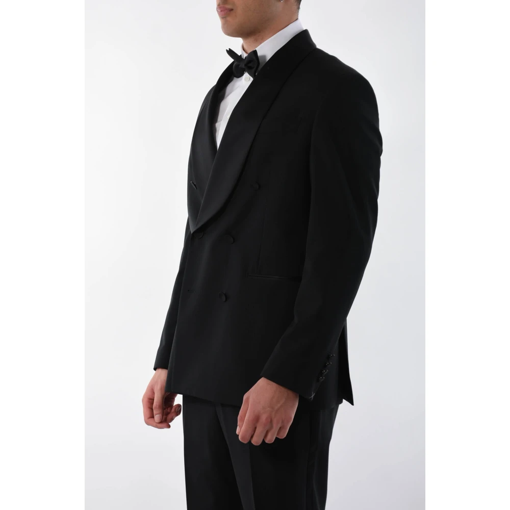 Paoloni Double Breasted Suits Black Heren
