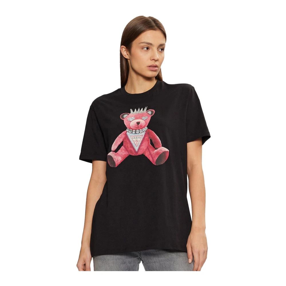Guess Zwarte korte mouwen katoenen T-shirt Black Dames