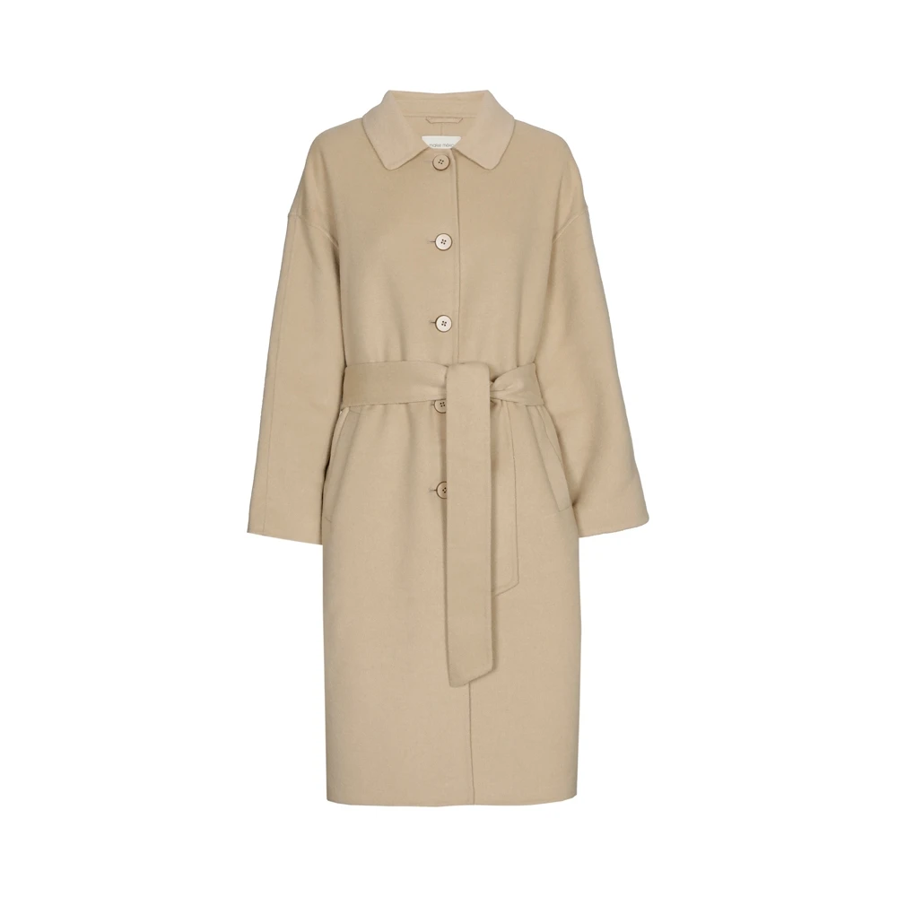 Marie Méro Beige Wol Lange Jas met Riem Beige Dames