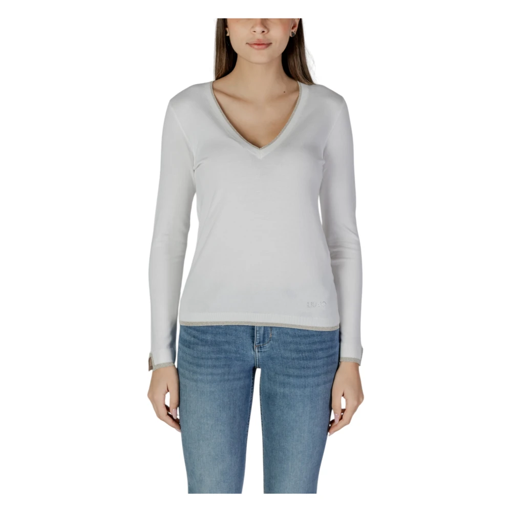 Liu Jo Women's White V-Neck Long Sleeve Knitwear