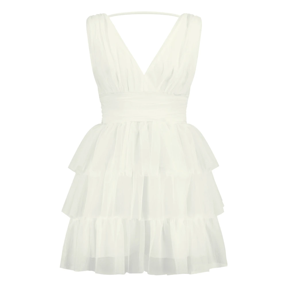 Nicowa Tule Jurk met Gerimpelde Zoom White Dames