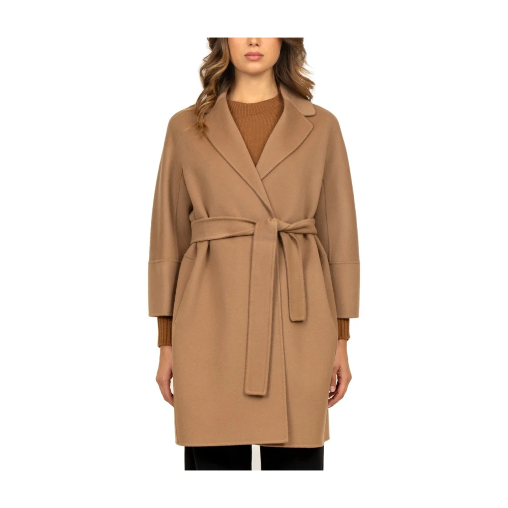 Max Mara Korte Camel Wollen Jas Dubbele Stof Brown Dames
