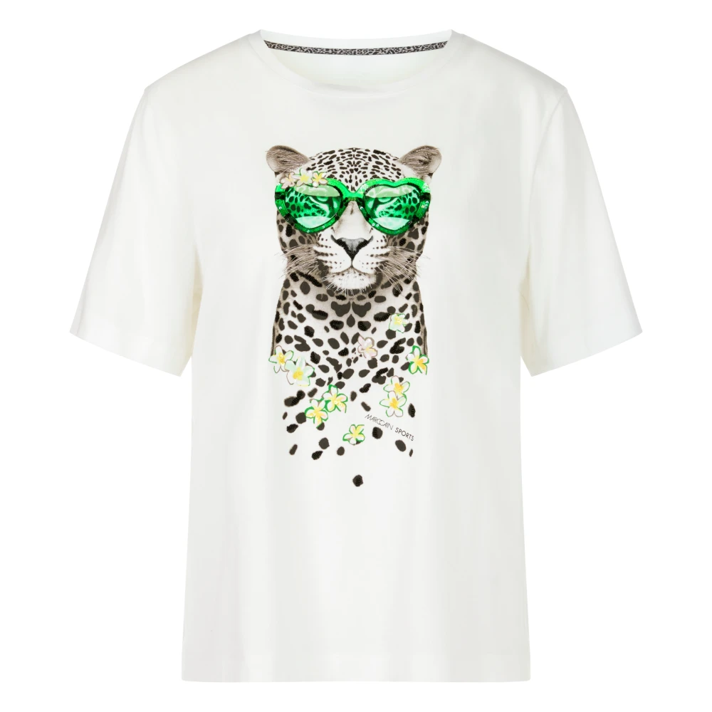 Marc Cain Luipaardprint Katoenen T-Shirt White Dames