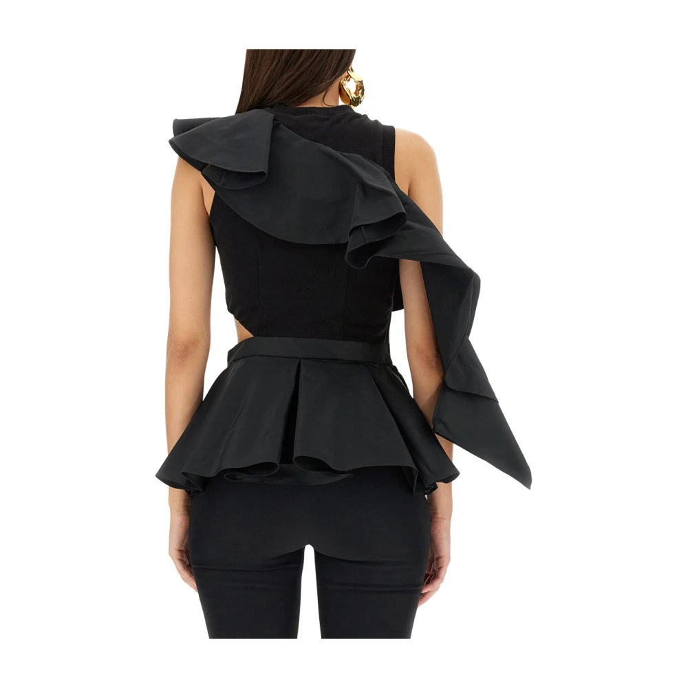 alexander mcqueen Hybride Top met Ruches aan de Voorkant Black Dames