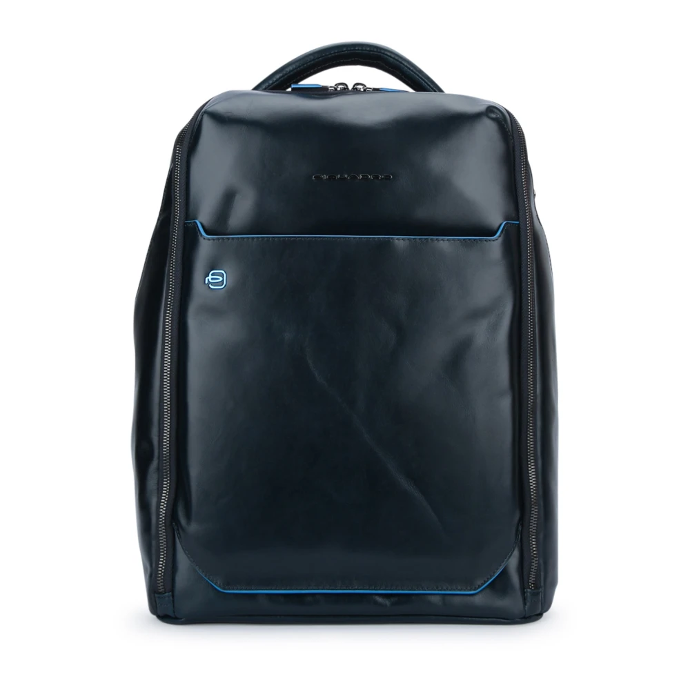 Piquadro Leren rugzak met 2 comparti ten Blue Unisex